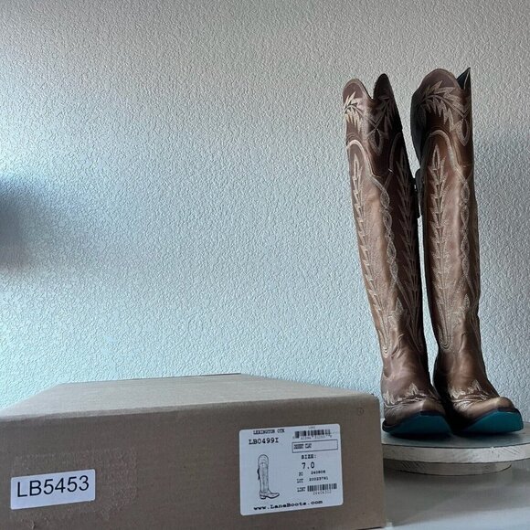 Lane LEXINGTON Over the Knee Womens Cowboy Boots 7 Brown Western Cowgirl Tall - Picture 12 of 13